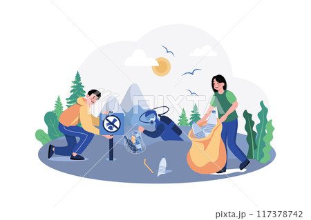 Cleaning the ocean Illustration concept on white background Cleaning the ocean Illustration concept on white background 117378742