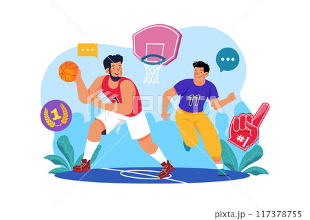 Basketball players on the court Illustration concept on white background Basketball players on the court Illustration concept on white background 117378755