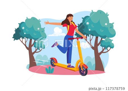 Girls riding a kick scooter Illustration concept on white background Girls riding a kick scooter Illustration concept on white background 117378759