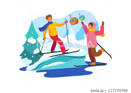 Happy children skiing Illustration concept on white background 117378766