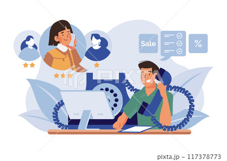 Salesperson calling by telephone to a potential customer 117378773