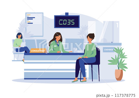 Bank Consultant Working With Customers Illustration concept on white background Bank Consultant Working With Customers Illustration concept on white background 117378775