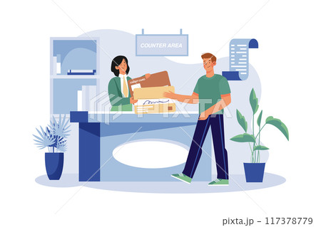 Customer Service Staff at the Office Counter Area Receive Credit Card 117378779