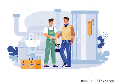 Handsome Plumber and Customer Shaking Hands Handsome Plumber and Customer Shaking Hands 117378780