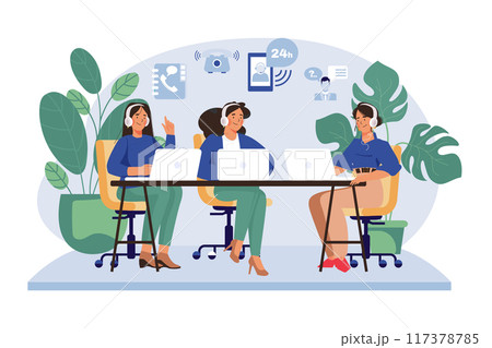 Group of Female Operators Working at Call Center 117378785