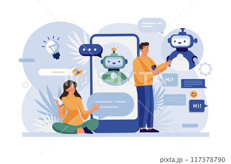 People talk with chatbot robots in smartphone app 117378790