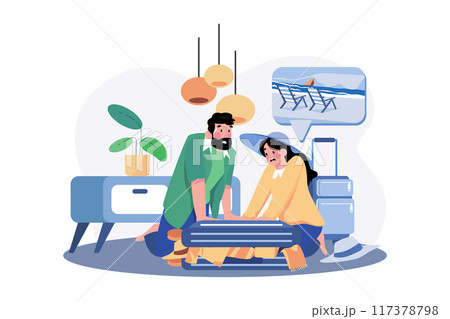 The couple has a problem with packing for the trip 117378798