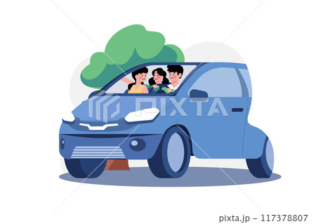 Young family sitting in a car with Young family sitting in a car with 117378807