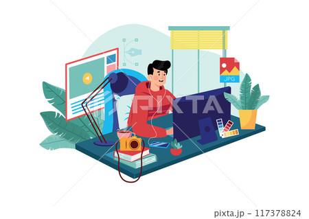 Freelance Designer Illustration concept on white background 117378824