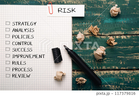 A piece of paper with a list of words and a black marker on it 117379816