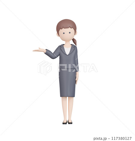 3DCG|手で案内する日本の若い女性会社員 3DCG|手で案内する日本の若い女性会社員 117380127
