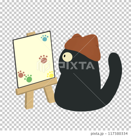 一隻黑貓畫畫的插圖 一隻黑貓畫畫的插圖 117380334