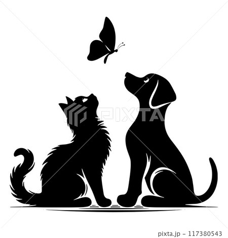 Cartoons silhouettes Black dog and cat 117380543