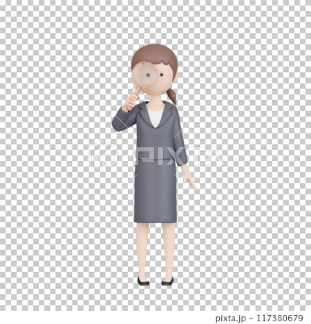 3DCG|身穿西裝的日本年輕女性,手裡拿著放大鏡檢查 3DCG|身穿西裝的日本年輕女性,手裡拿著放大鏡檢查 117380679