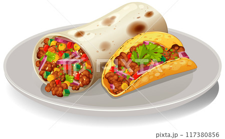 Mexican Burrito and Taco Plate 117380856