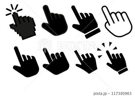 office background Hand cursor icon set. click icon . hand click. pointer. office background Hand cursor icon set. click icon . hand click. pointer. 117380963