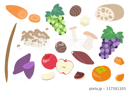秋の食べ物イラストセット 117381103