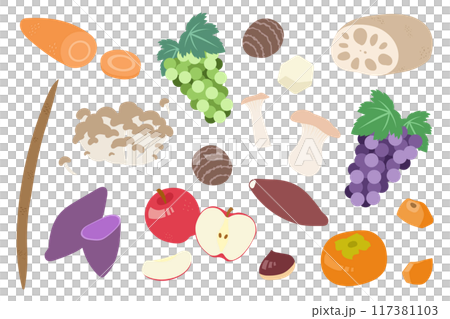 秋の食べ物イラストセット 117381103