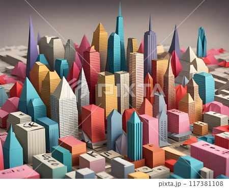 city skyline minimal design colorful 117381108