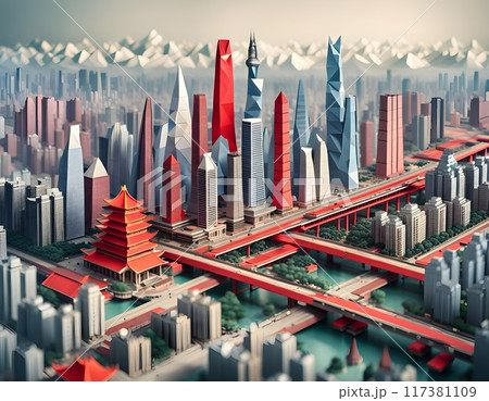 city skyline minimal design colorful 117381109