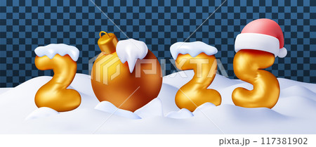 3d gold balloon 2025 new year symbol in snow 3d gold balloon 2025 new year symbol in snow 117381902