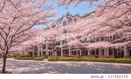 お屋敷に咲き乱れる美しい桜 お屋敷に咲き乱れる美しい桜 117382378