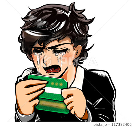 少ない預金残高を見て絶望する少女漫画風男子イラスト 117382406
