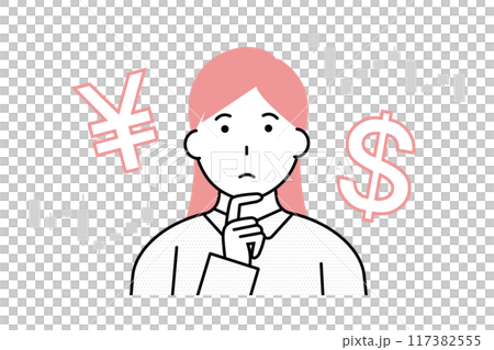考慮貨幣兌換的年輕女子 117382555