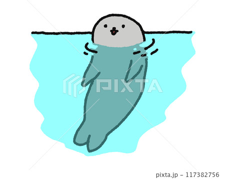 水面から顔を出しているアザラシ 水面から顔を出しているアザラシ 117382756