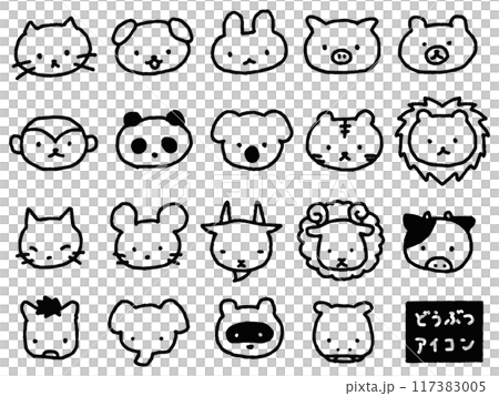 ゆるい手描きの動物アイコンセット(線画) ゆるい手描きの動物アイコンセット(線画) 117383005