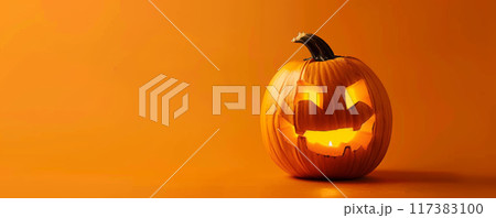 Glowing Jack-o'-Lantern on Orange Background 117383100