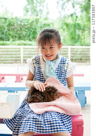 小動物とふれあう女の子 小動物とふれあう女の子 117383807