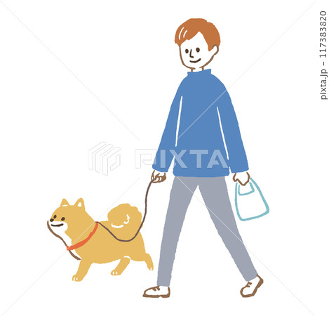 犬の散歩をする若い男性 117383820