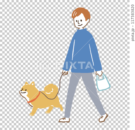 犬の散歩をする若い男性 117383820