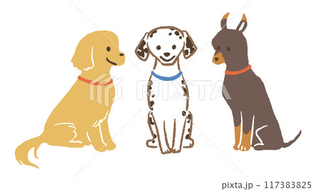 正面を向いた大型犬のイラストセット 117383825