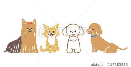 正面を向いた小型犬のイラストセット 117383826