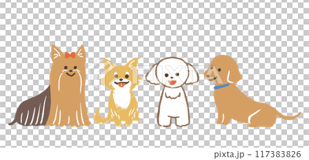 正面を向いた小型犬のイラストセット 117383826