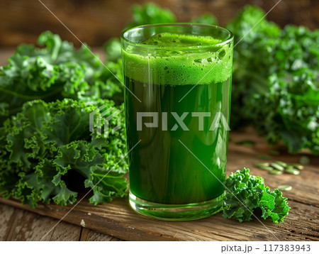 グラスに入ったケールの青汁 117383943