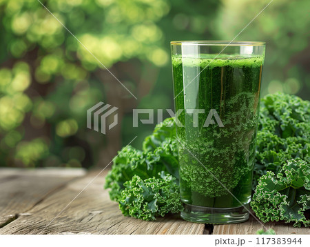 グラスに入ったケールの青汁 117383944