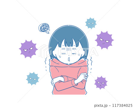ウイルスにやられた…悪寒がする女子(青) ウイルスにやられた…悪寒がする女子(青) 117384025