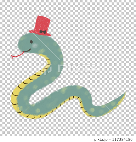 Illustration of a snake wearing a hat 117384180