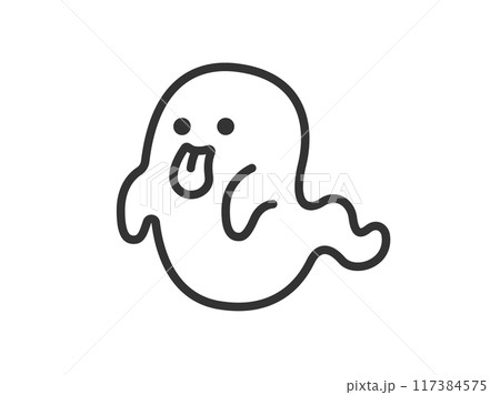 舌を出した、おばけのアイコン（線画）のイラスト 117384575