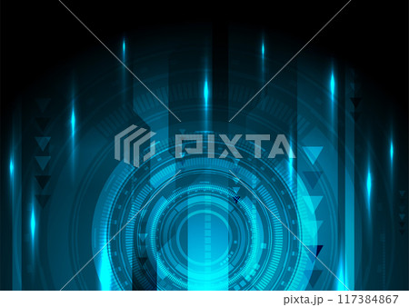 Glowing blue abstract futuristic technology background with arrows 117384867