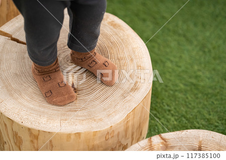 公園で遊ぶ子供 117385100