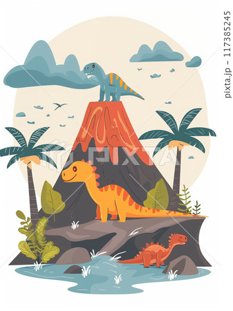 可愛い恐竜のいる風景 可愛い恐竜のいる風景 117385245