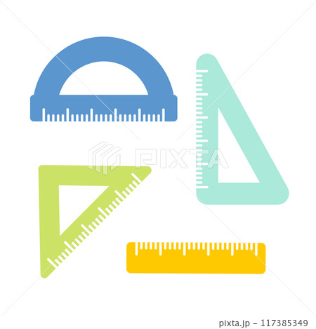 School rulers cartoon set illustration in flat style. Cute school supplies. Vector illustration 117385349