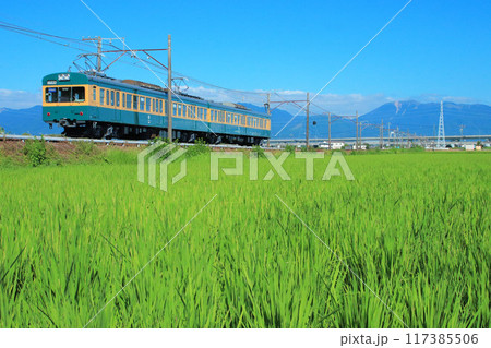 藤原岳と夏空と緑の絨毯が美しい盛夏の三岐線 117385506