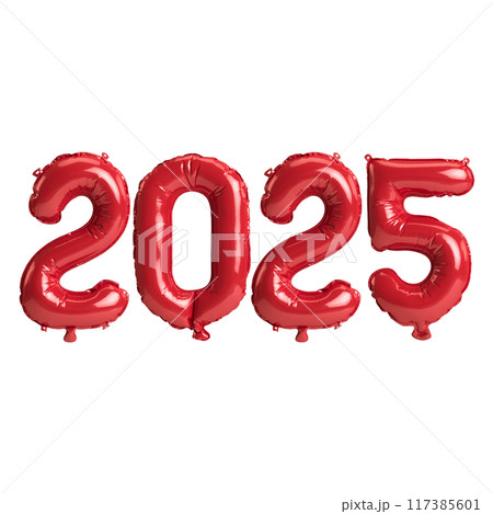 3D illustration of new year 2025 balloons on Red color, isolated on transparent background 117385601