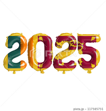 3D illustration of new year 2025 balloons on Sri Lanka flag color, isolated on transparent background 3D illustration of new year 2025 balloons on Sri Lanka flag color, isolated on transparent background 117385731