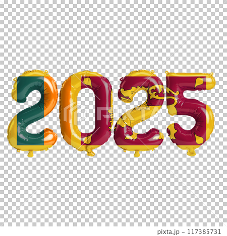 3D illustration of new year 2025 balloons on Sri Lanka flag color, isolated on transparent background 3D illustration of new year 2025 balloons on Sri Lanka flag color, isolated on transparent background 117385731